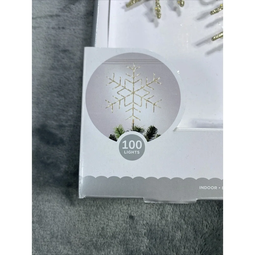 Wondershop Christmas LED Tree Topper‎ Glitter Snowflake Gold White 100 Light NEW